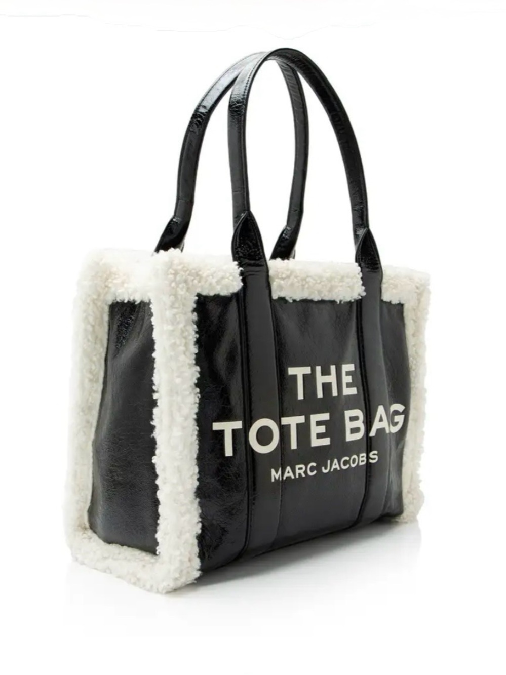MARC JACOBS Patent Leather 
Shearling The Tote Bag, black and white